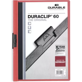 DURABLE DURACLIP 60 A4 pinza fermacarte nera con fronte trasparente, capacità 60 fogli, molla antiscivolo, confezione da 25 220903
