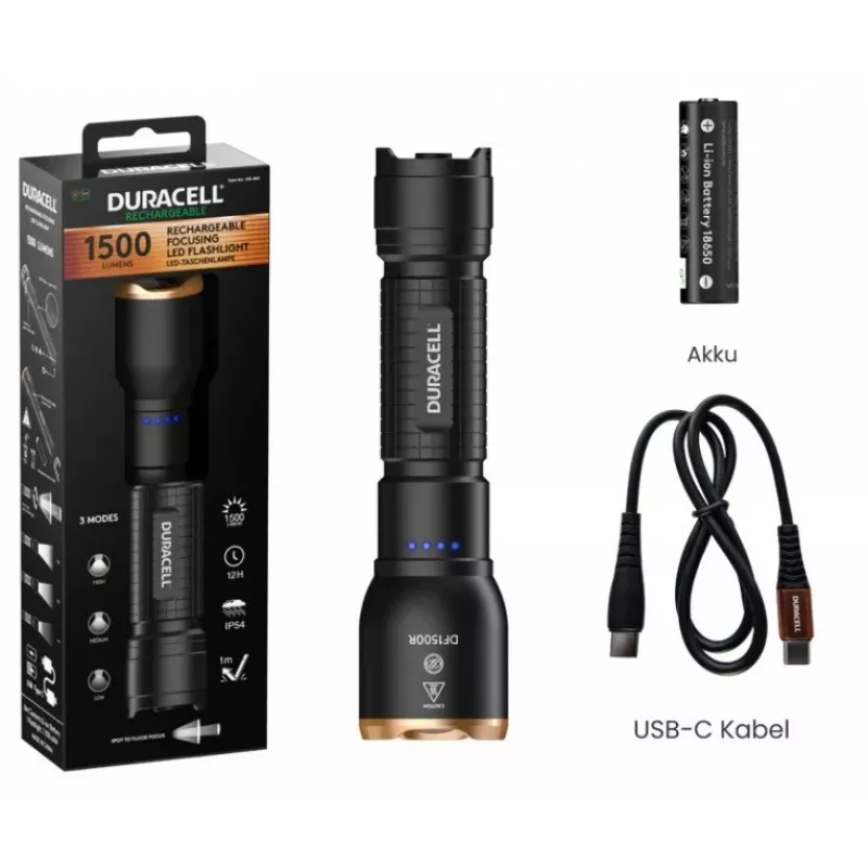 Duracell DF1500R torcia nera 1500 lumen