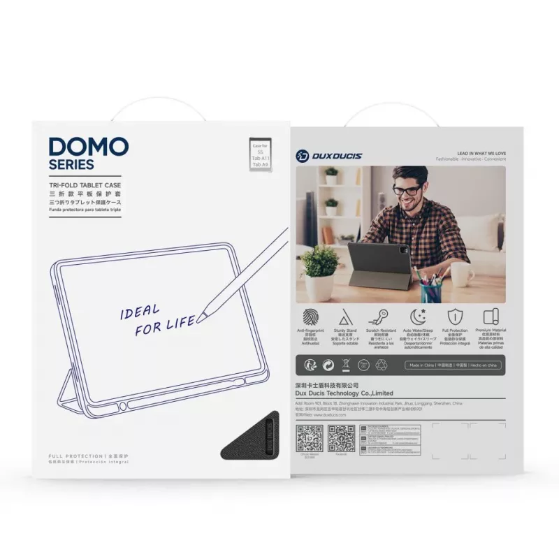 Dux Ducis Domo Series custodia per tablet in similpelle PU con supporto Tri-fold per Samsung Galaxy Tab A9 / Tab A11, nera