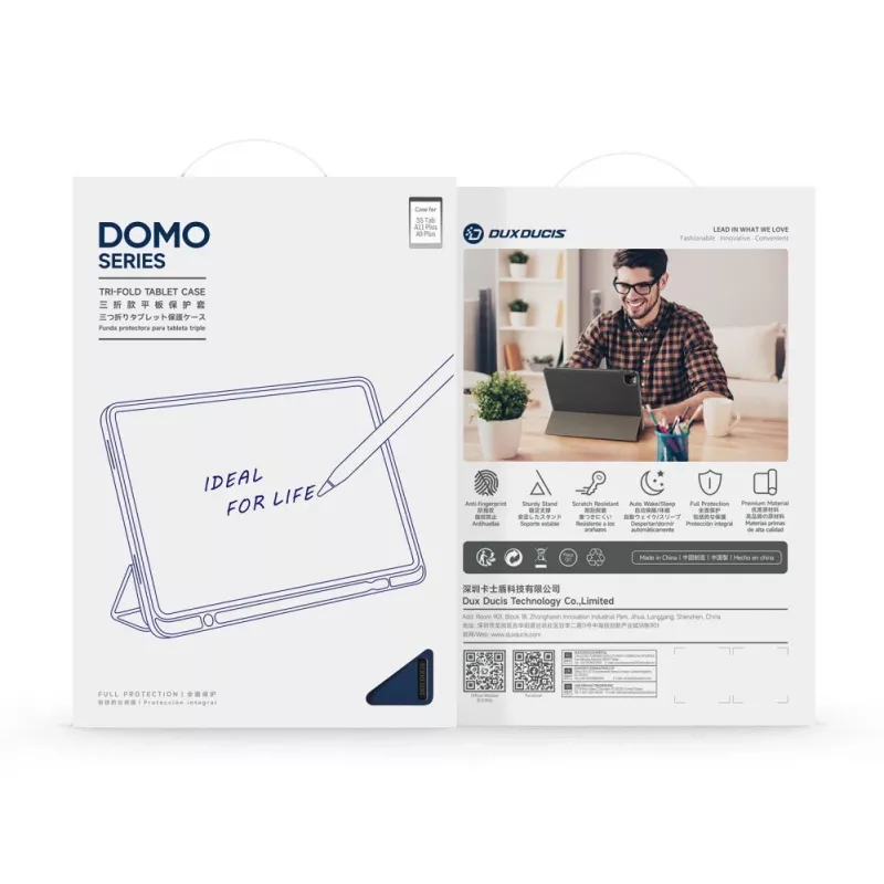 Dux Ducis Galaxy Tab A9 Plus / Tab A11 Plus custodia per tablet Domo Series pieghevole a tre ante con supporto in pelle PU blu
