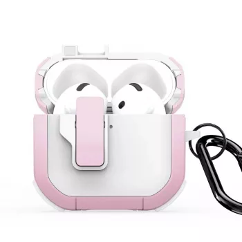 Dux Ducis PECP Series Cover PC+TPU con gancio per AirPods 4, bianco rosa
