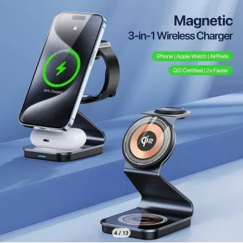 Duzzona W21 supporto di ricarica wireless 3-in-1 15W (certificato Qi2) nero