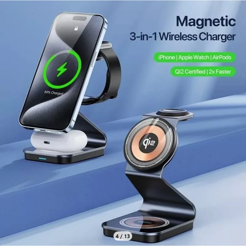 Duzzona W21 supporto di ricarica wireless 3-in-1 15W (certificato Qi2) nero