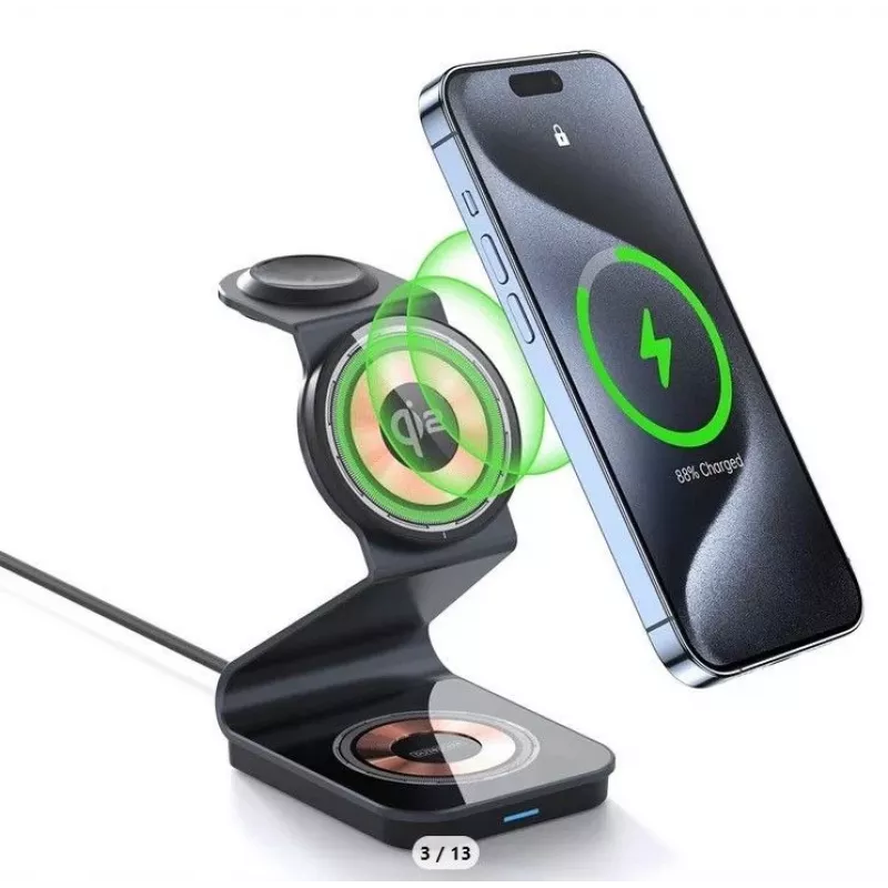 Duzzona W21 supporto di ricarica wireless 3-in-1 15W (certificato Qi2) nero