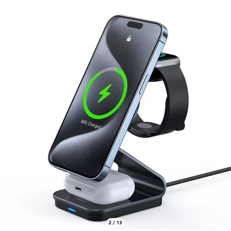 Duzzona W21 supporto di ricarica wireless 3-in-1 15W (certificato Qi2) nero