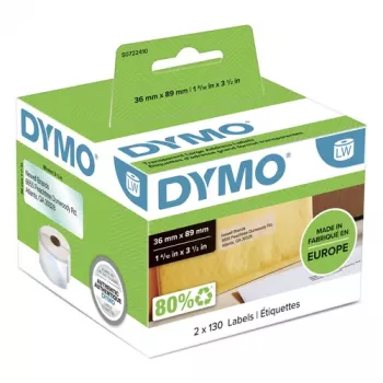 DYMO Authentic LabelWriter Etichette grandi per indirizzi 36mm x 89mm Trasparente, 2 rotoli con 130 (260 etichette)