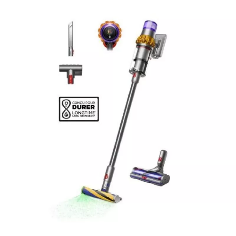 Dyson V15 Detect Absolute aspirapolvere a batteria, acciaio inox, 240AW, display LCD, 60 min di autonomia