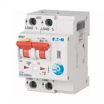 Eaton AFDD-10/2/B/003-A dispositivo di protezione contro arco elettrico con RCBO, 2 poli, 10 A, 30 mA, Tipo A, 230 V, 6 kA, guida DIN, 2 moduli