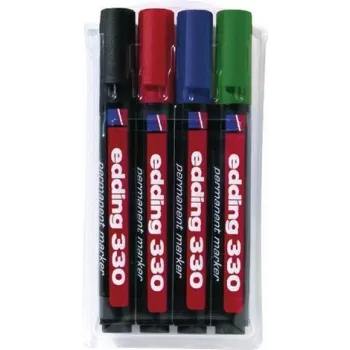Edding 330/4 S set pennarelli permanenti, nero/blu/verde/rosso, 4 pezzi 4-330-4