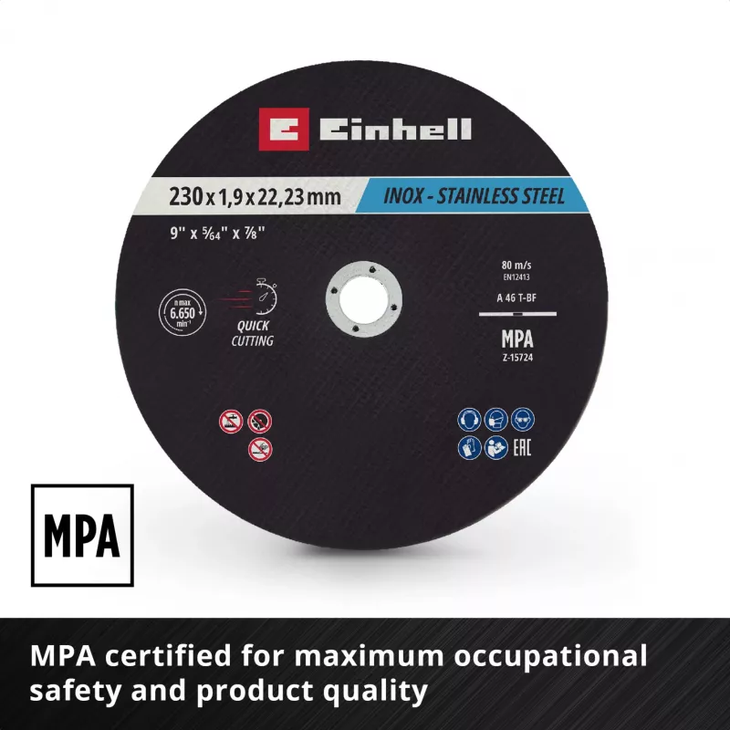 Einhell dischi da taglio sottili 230 x 2,0 mm per smerigliatrice angolare, confezione da 10 711524