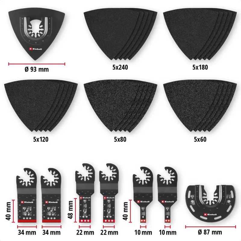 Einhell 708135 XL-PLUS-CASE set accessori per utensili multifunzione BiM HSS, 10 pezzi