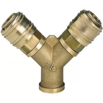 Einhell distributore aria compressa con 2 raccordi rapidi, filettatura interna R 3/8 pollici, ottone nichelato 4139680