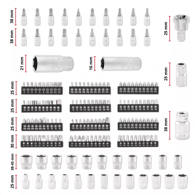Einhell E-Case Set di utensili da meccanico 201 pezzi (acciaio cromo-vanadio, impilabile) (370513)
