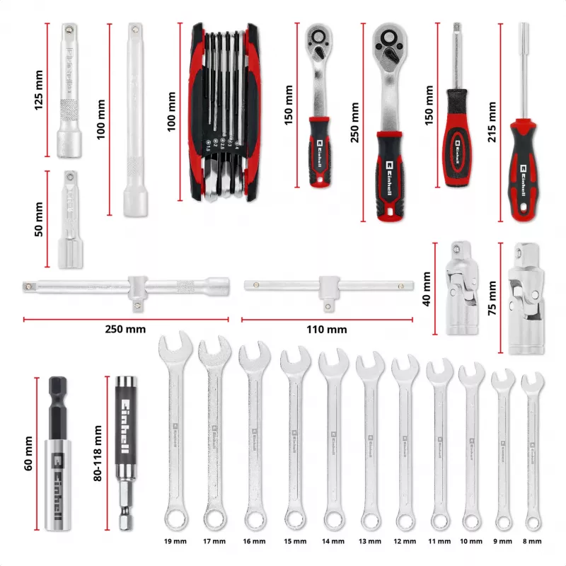 Einhell E-Case Set di utensili da meccanico 201 pezzi (acciaio cromo-vanadio, impilabile) (370513)