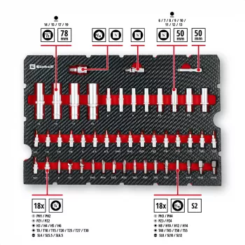 Einhell E-Case set di utensili da 92 pezzi (370514) - acciaio cromo-vanadio, nero/rosso