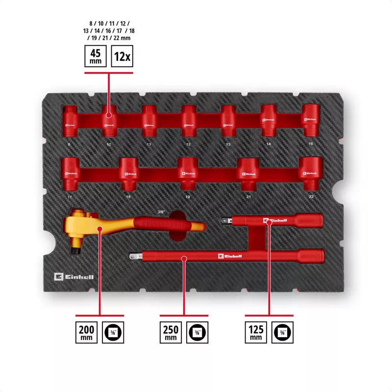 Einhell E-Case VDE valigetta portautensili set elettricista da 24 pezzi (rosso/giallo)