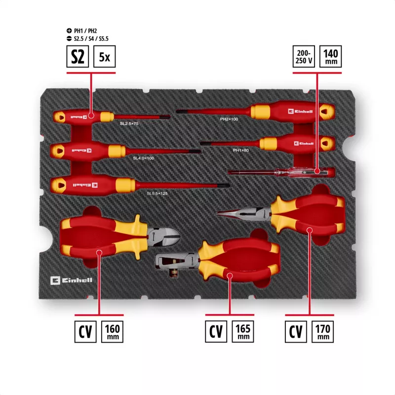 Einhell E-Case VDE valigetta portautensili set elettricista da 24 pezzi (rosso/giallo)