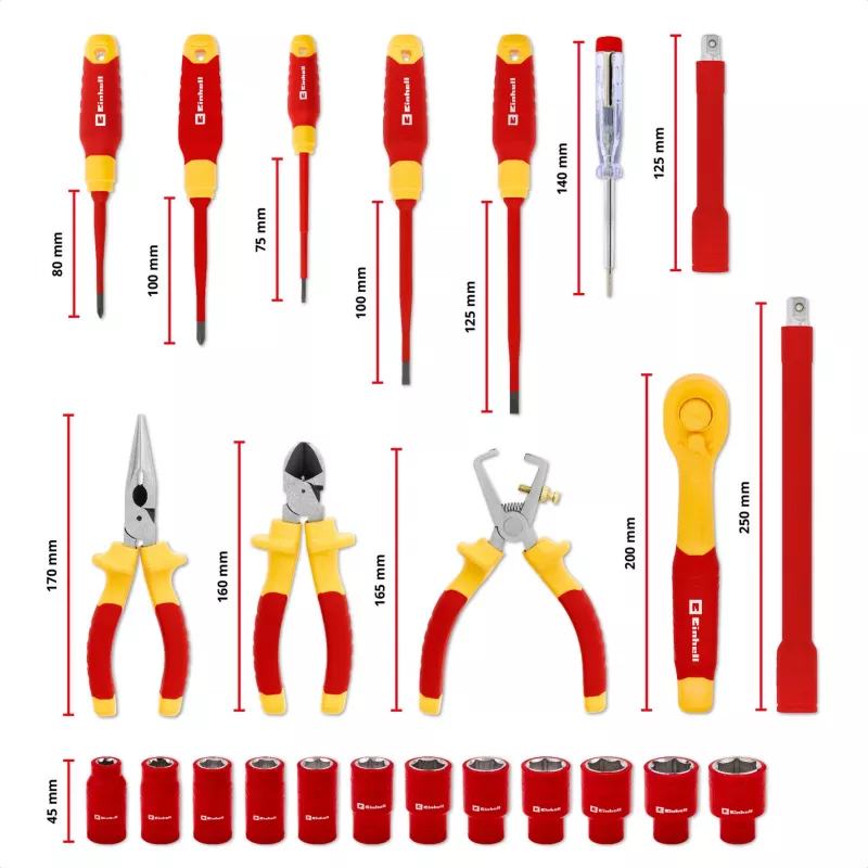 Einhell E-Case VDE valigetta portautensili set elettricista da 24 pezzi (rosso/giallo)