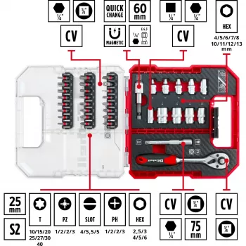EINHELL-KWB set di chiavi a bussola e punte 1/4 pollice 37 pezzi in L-CASE
