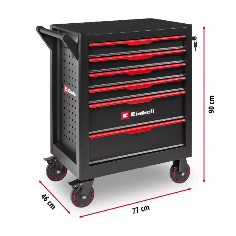 EINHELL-KWB carrello da officina vuoto, 6 cassetti (nero/rosso, 4 cassetti bassi, 2 alti)