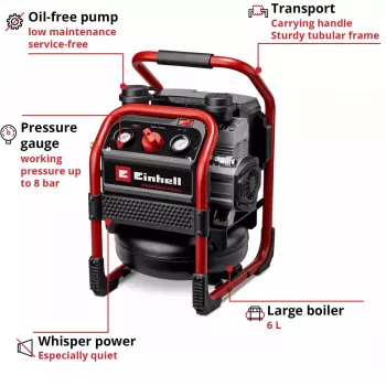 EINHELL Power X-Change compressore a batteria SILENZZO 18/160, 18V (rosso/nero, senza batteria e caricabatterie)