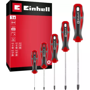 Einhell Set di cacciaviti PZ, 5 pezzi (rosso/nero, impugnature ergonomiche bicomponente)