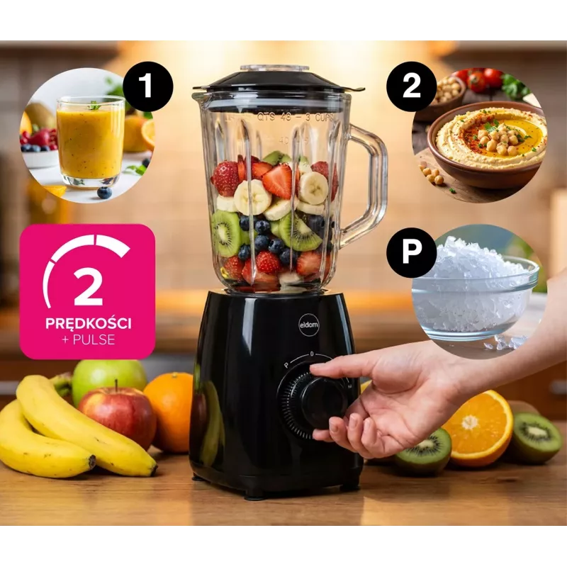 ELDOM BK6 NOXAR Frullatore a bicchiere, 1,8 L vetro temperato, nero, 22000 rpm, Pulse