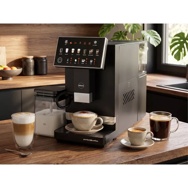 ELDOM ECA10 Macchina per caffè automatica con pressione, 7 programmi, 19 bar, 1450 W, serbatoio acqua 1,8 L, bean-to-cup, LCD, nero