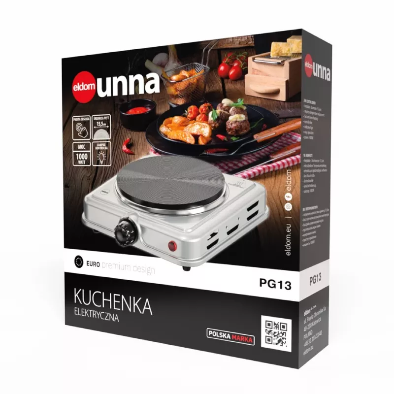 ELDOM PG13 UNNA fornello elettrico 1000W, argento