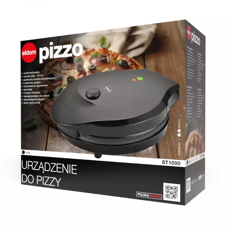 ELDOM ST1000 Pizzo Macchina per pizza, 1450 W, piastra da 32 cm, nero