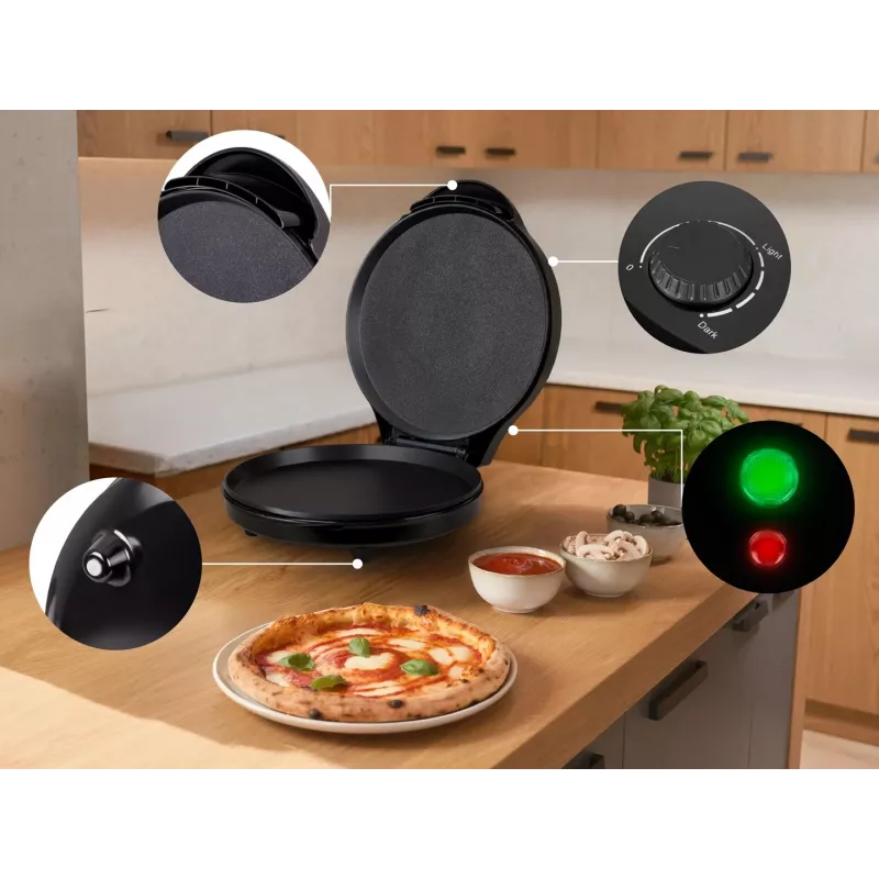 ELDOM ST1000 Pizzo Macchina per pizza, 1450 W, piastra da 32 cm, nero