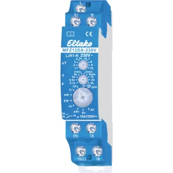 Eltako MFZ12DX-230V Relè multifunzione temporizzato 230 V AC 10 funzioni 0,1 s - 4 h guida DIN 23001007