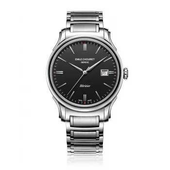 EMILE CHOURIET Orologio automatico svizzero da uomo 40mm acciaio inox quadrante nero cinturino in pelle 081128G62586