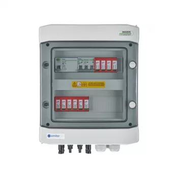 EMITER quadro elettrico collegato DCAC Hermetic IP65 EMITTER con scaricatore di sovratensione DC Dehn 1000V Tipo 2, 2 x stringa PV, 2 x MPPT // e AC Dehn Tipo 2, 16A trifase, RCD Tipo A 40A/300mA