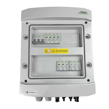 EMITER Quadro elettrico collegato DCAC ermetico IP65 con scaricatore di sovratensione DC Noark 1000V Tipo 2, 2 x stringhe PV, 2 x MPPT // AC Noark Tipo 2, 10A 3 fasi