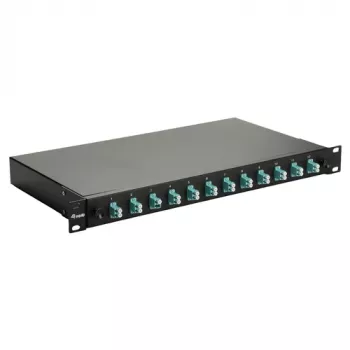 Cassetta di giunzione in fibra ottica Equip 12 porte, LC Duplex, OM3, 1U, equipaggiata, nero