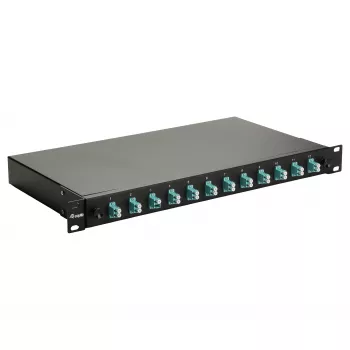 Cassetta di giunzione in fibra ottica Equip 12 porte, LC Duplex, OM3, 1U, equipaggiata, nero