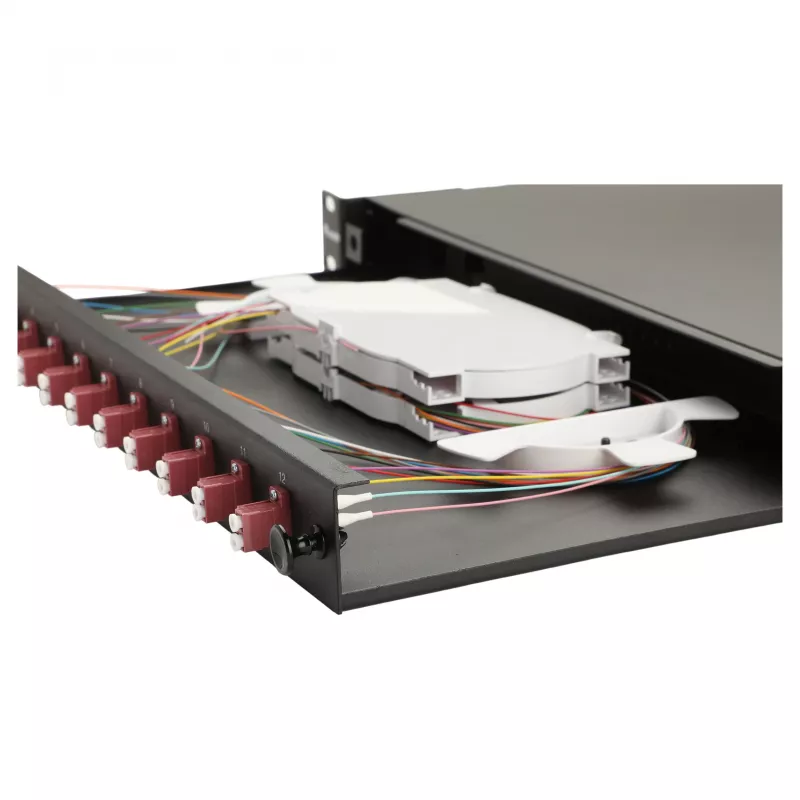 Equip Cassetta di giunzione in fibra ottica 12 porte, LC duplex, OM4, 1U, preassemblata, nera