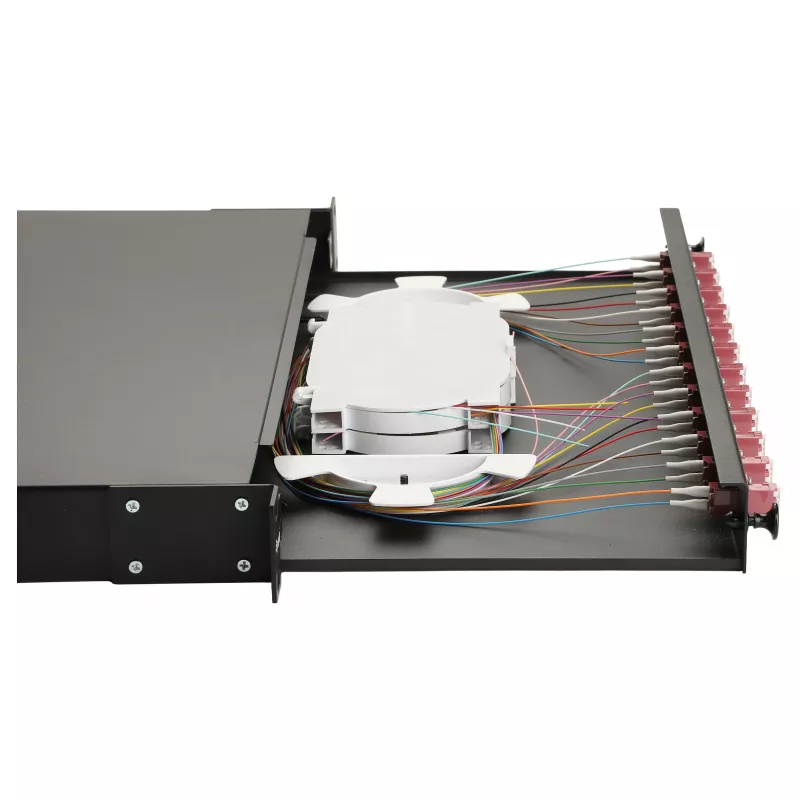 Equip Cassetta di giunzione in fibra ottica 12 porte, LC duplex, OM4, 1U, preassemblata, nera