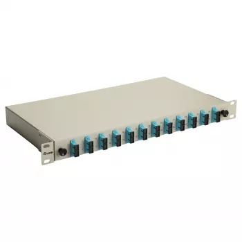 Equip Cassetta di giunzione in fibra ottica 12 porte, SC duplex, OM3, 1U rackmount, equipaggiata, grigio