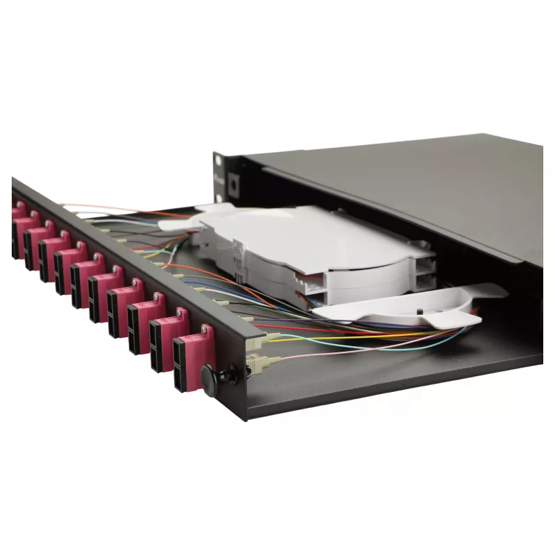 Equip Cassetta di giunzione in fibra ottica 12 porte, SC duplex, OM4, 1U, preassemblata, nera
