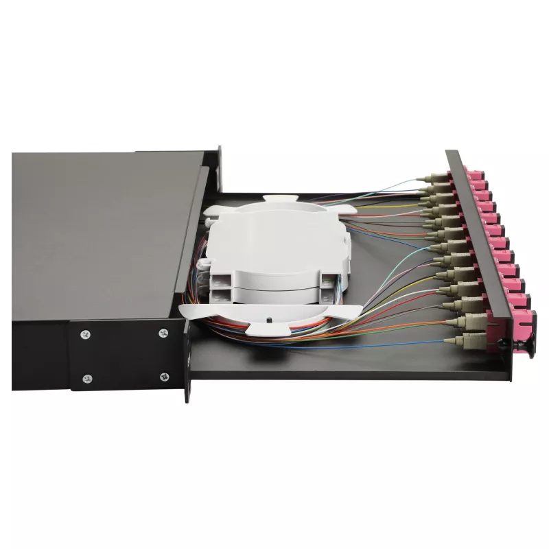 Equip Cassetta di giunzione in fibra ottica 12 porte, SC duplex, OM4, 1U, preassemblata, nera