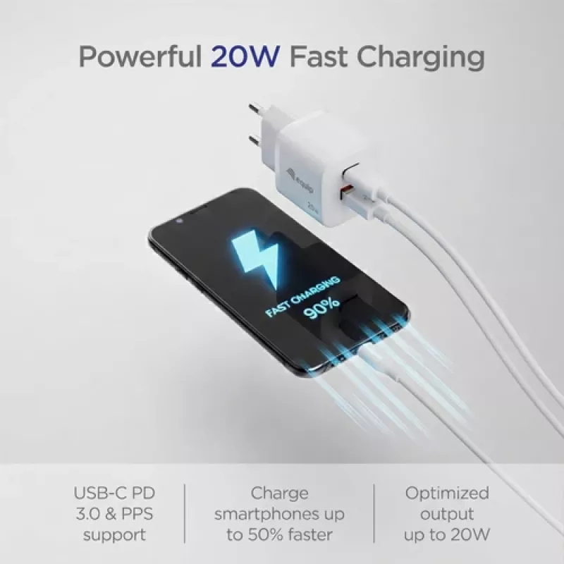Equip Caricatore da parete GaN a 2 porte USB-C PD3.0/USB-A 20W, Bianco, confezione da 25 pezzi