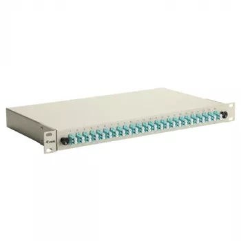 Equip scatola di giunzione in fibra ottica 24 porte, LC Duplex, OM3, 1U, equipaggiata, grigio