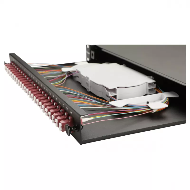 Equip Cassetta di giunzione in fibra ottica 24 porte, LC Duplex, OM4, 1U, preassemblata, nera