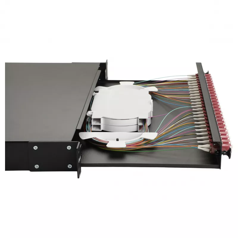 Equip Cassetta di giunzione in fibra ottica 24 porte, LC Duplex, OM4, 1U, preassemblata, nera