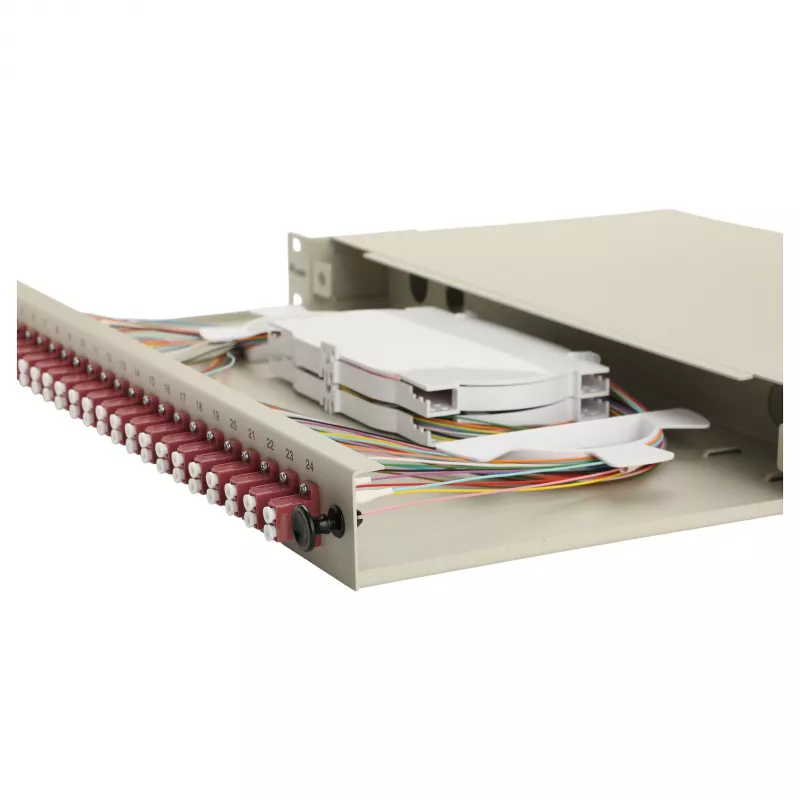 Equip scatola di giunzione in fibra ottica 24 porte, LC Duplex, OM4, 1U, preassemblata, grigio