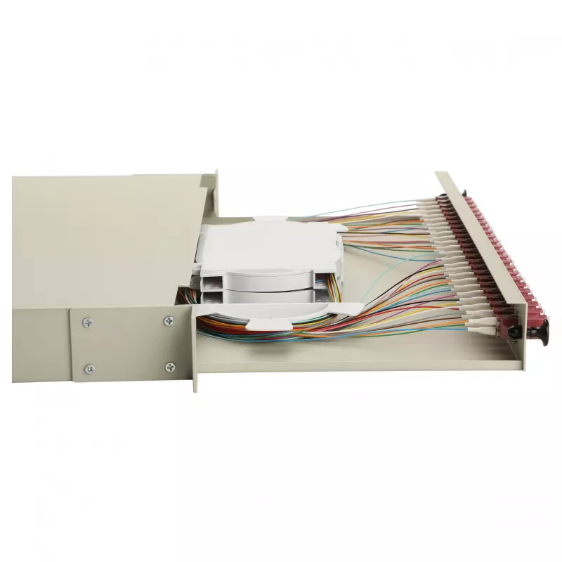Equip scatola di giunzione in fibra ottica 24 porte, LC Duplex, OM4, 1U, preassemblata, grigio