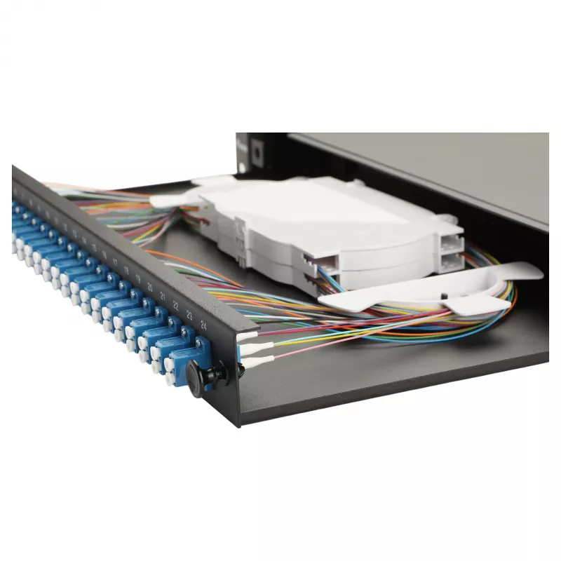 Equip scatola di giunzione in fibra ottica 24 porte, LC Duplex, OS2, 1U, preassemblata, nero