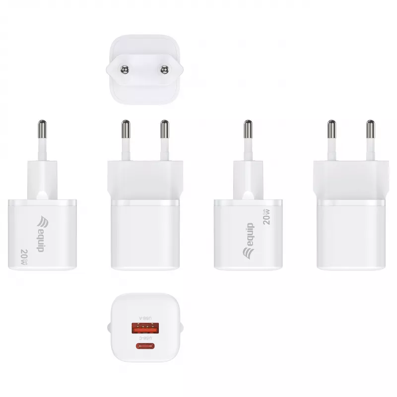 Equip 245526 caricabatterie da parete 2 porte USB-C PD3.0 / USB-A GaN 20W, bianco